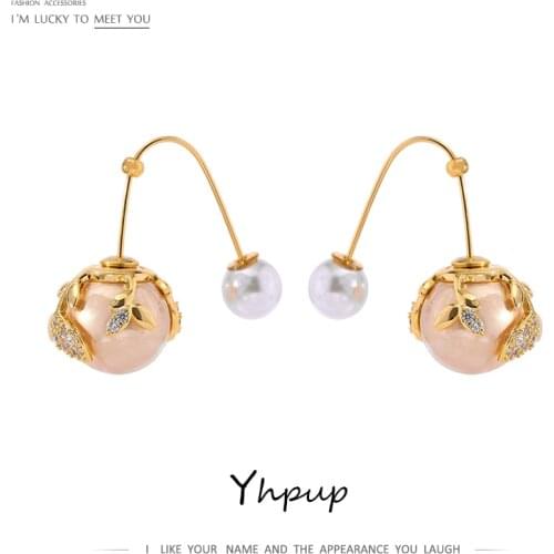 Yhpup Korean Exquisite Imitation Pearls CZ Stud Earrings Temperament Bling Cubic Zirconia Fashion Earrings Jewelry Gift 2021