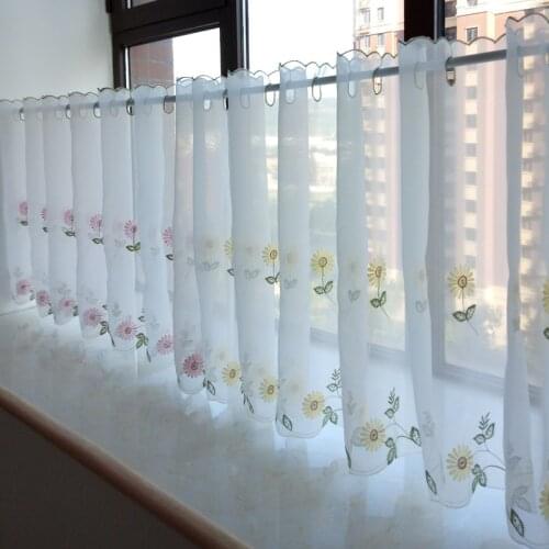 Roman Daisy Embroidered Short Window Coffee Curtain Valance Kitchen Curtain For Home Decoration Cabinet Dust Proof Curtains