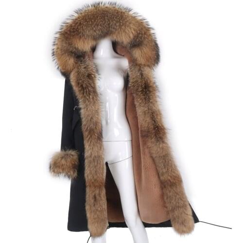 X-Long Real Fur Coat Winter Jacket Faux Fur Liner Women X-Long Parka Waterproof Big Natural Fox Fur Collar Hood Thick Warm