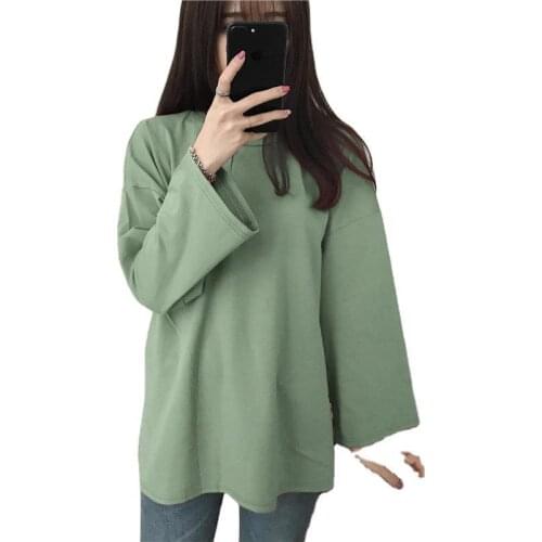 Women Loose T-shirts Autumn Female O-Neck Long Sleeve Solid Color Korean Tshirt Tops WDC8292