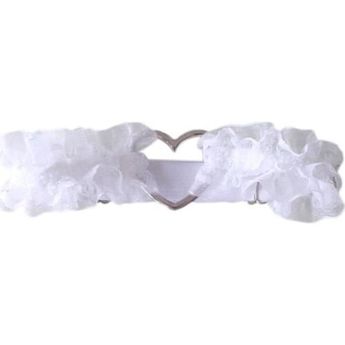 Q1FA Women Lolita Sweet Ruffled Lace Garter Belt Metal Heart Leg Harness Thigh Ring