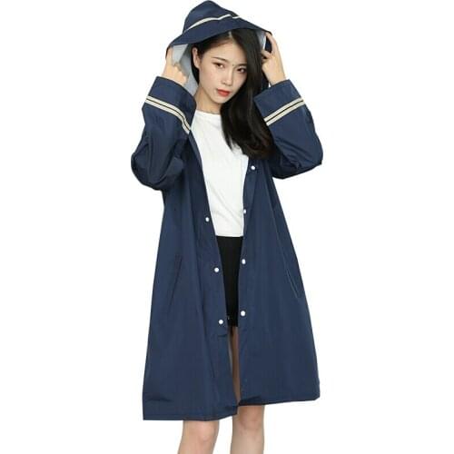 Outdoor Sunscreen Waterproof Rain Coat Women Navy Blue Light Loosen Hooded Fashion Raincoats Hiking Camping Cycling At Rainy Day