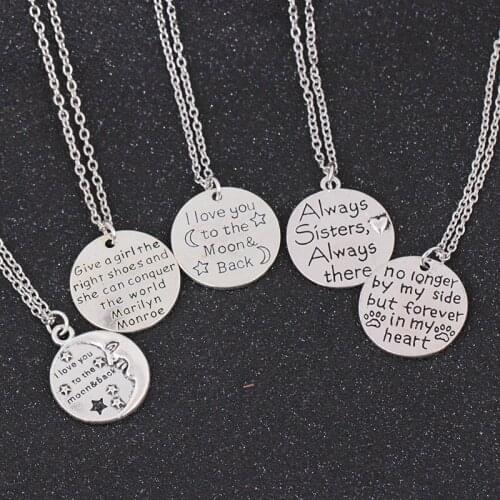 RONGQING 1pcs Letter Necklace Women Chain Fashion Jewelry give a girl,no longer,I love you,,always sister