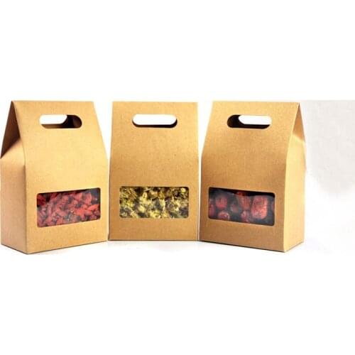 10*15.5*6 10pcs stand up brown kraft paper bags boxes recyclable for wedding/Gift/Jewelry/Food/Cookie/Candy Package Paper Box