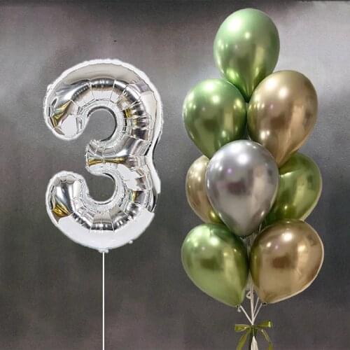 11pcs/lot Silver Number Foil Balloons Metal Chrome Latex Balls Baby Shower Wedding Decoration 1-9 Years Old Birthday Party Decor