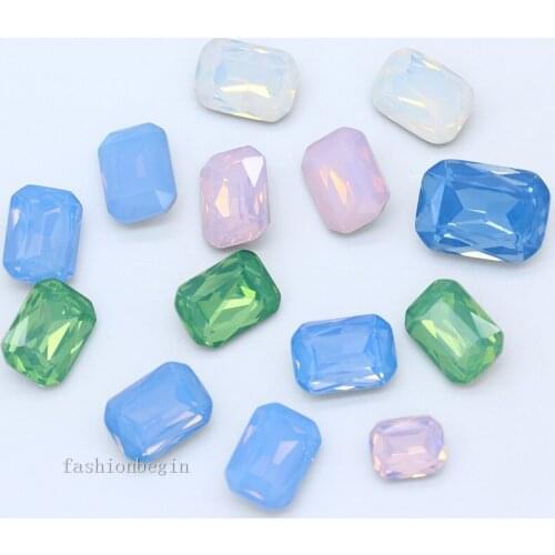 12p 8x10mm 10x14mm 13x18mm Octagon opal color foiled pointed back crystal glass rhinestones jewelry making beads clothing beads
