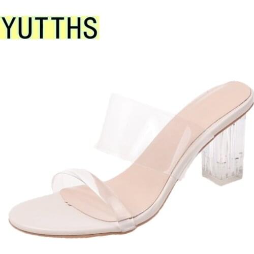 2021 HOT Clear Heels Slippers Women Sandals Summer Shoes Lady Transparent PVC High Pumps Wedding Jelly Buty Damskie High Heels