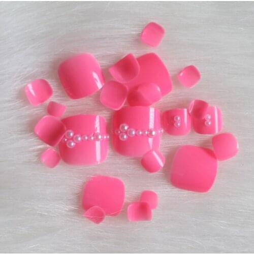 24pcs New High-grade High quality fashion full drill handmade round toe fake nail deep pink