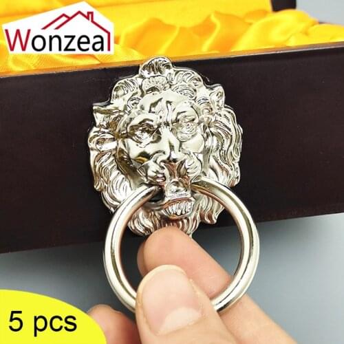 5pcs Kitchen Cabinet Handle Drawer Handle Antique Dresser Handle Furniture Hardware Style Bright Lion Head Handle 40x50MM