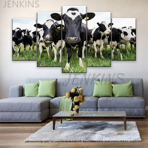5 piece print canvas Painting wall art animals Milk Cow wall pictures for living room posters home decoration Jenkins wall art