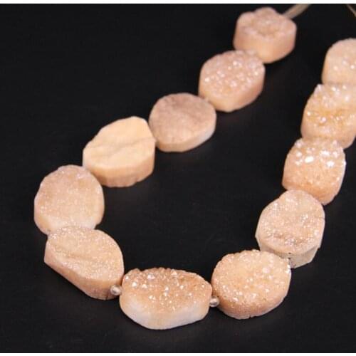 Approx12PCS/strand Champagne Titanium Natural Quartz Geode Drusy Oval Slab Nugget Beads,Roug Agates Crystal Druzy Slice Pendants