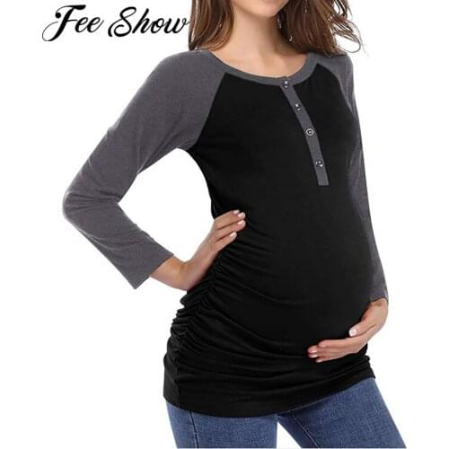 Maternity Breastfeeding Tee Pregnant Women Nursing Tops Pregnancy Casual Loose Long Sleeves Breastfeeding T-shirt Plus Size S-XL