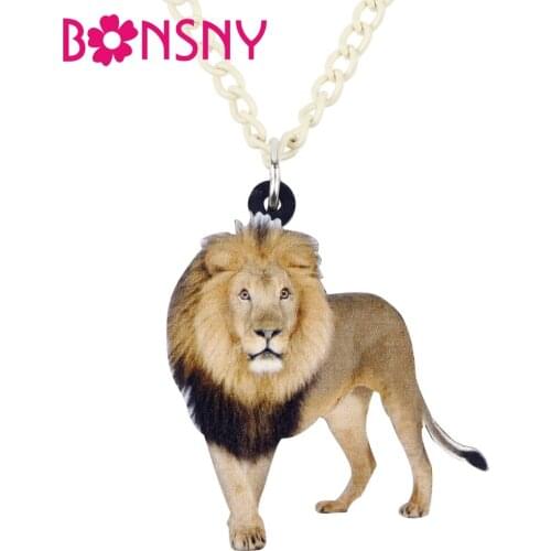 Bonsny Acrylic African Lion Necklace Pendant Chain Choker Jungle Wild Animal Jewelry For Women Girls Ladies Teens Wholesale Gift