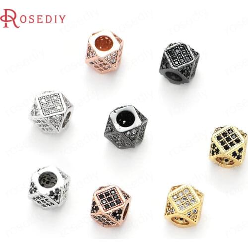37334)4PCS 7x7MM Brass and Zircon Cube Spacer Beads Bracelets Beads Jewelry Making Supplies Diy Findings Accessories