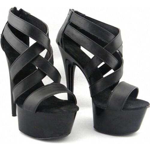 Black allure sexy Rome 15cm ultra high heel sandals, model runway Dance Shoes