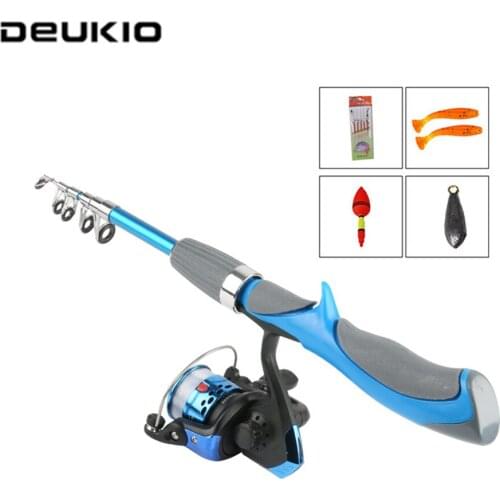 DEUKIO 1.3m Winter Ice Fishing Carbon Fiber Mini Lure Rod Set Small Sea Rod Short Section Leisure Fishing Rod Spinning Portable