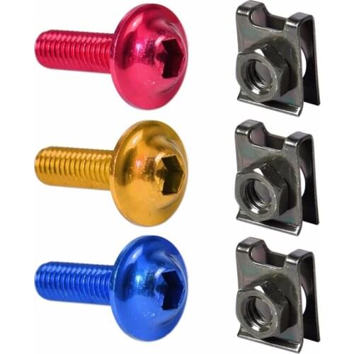 DWCX 10 Set CNC Motorcycle Aluminum 6mm M6 Body Fairing Bolts Spire Speed Fastener Clips Screw Spring Nuts for Harley Kawasaki