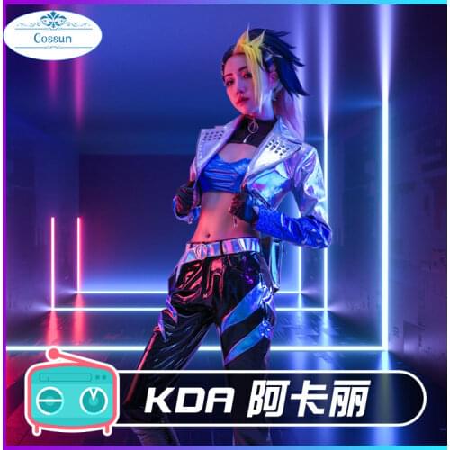 Game LOL cos Akali All Out KDA series Laser Singing uniform cosplay costume full set E
