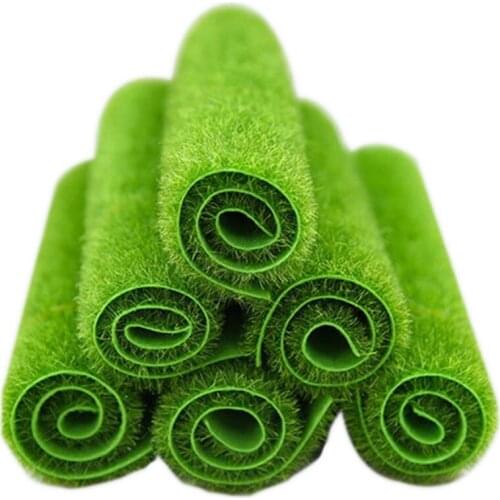 6Pcs Green Artificial Lawn Grass Miniature Garden Ornament DIY Pot Fairy Fake Moss for Wedding Party Yard Floor Decor