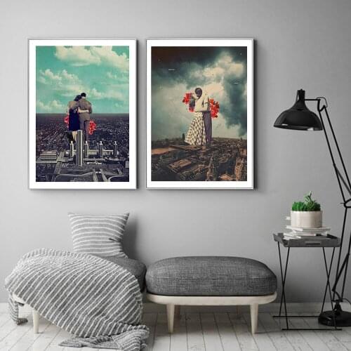 Canvas Painting Retro Loves Movie Lover Together Kiss Picture Wall Poster Modern Print Art Aisle Living Room Unique Decoration