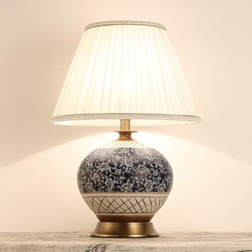 Chinese Ceramic Table Lamp Bedside Lamp Blue Table Lamps for the Bedroom for Living Room Vintage Bedroom Lamp Home Decor