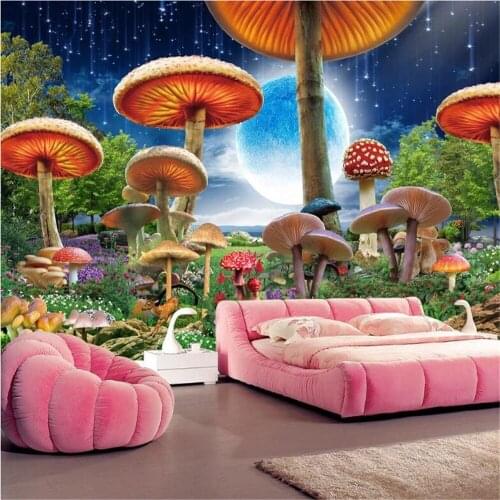 Milofi custom 3D wallpaper mural fairy tale world mushroom fantasy scene landscape painting background wall