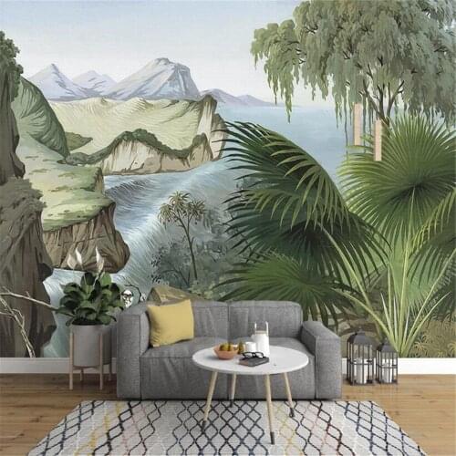 Milofi European-style hand-painted retro rainforest canyon banana monkey large wallpaper mural background wall