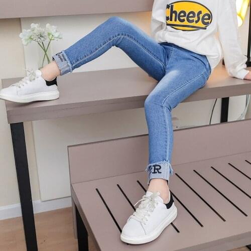 Fashion Jeans Trousers Girls Resiliency Denim Long Pants Kids Slim Jeans Young Children Straight Cowboy Pants Spring Autumn