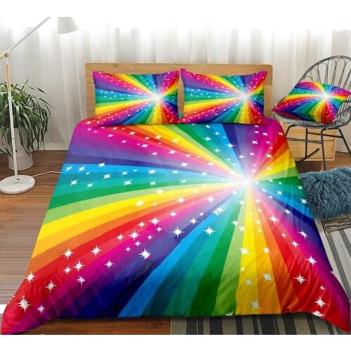 Rainbow Bedding Set Stars Bed Linen Colorful Duvet Cover Set Rainbow Stripe Bedding Boy Girls Home Textile Microfiber Bed Set