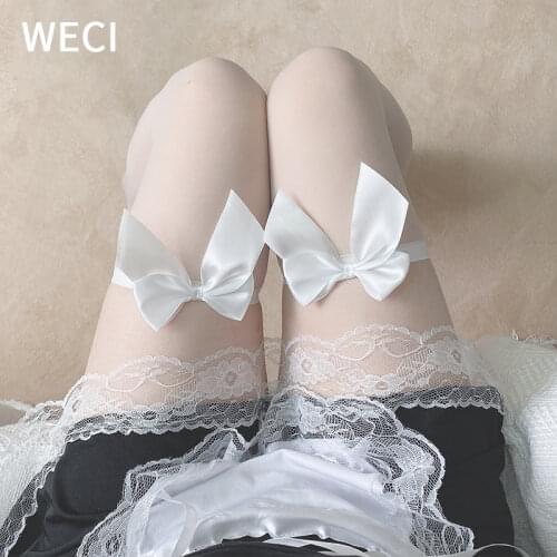 WECI Hold Up Kawaii Stockings Ladies With A Bow Thigh Highs Knee Sheer Cute Socks Funny Female Fancy Transparent Cool For Girls