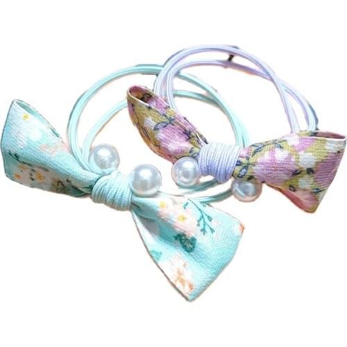 New Fashion Contracted Popular Bow Pearl Adornment Rubber Band Circle Girls Hair Rope Headdress