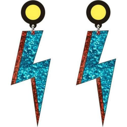 New 3D Lightning Pendant Exaggerated Color Acrylic Earrings Punk Creative Fun Shiny Sequins Long Earrings for Women Accessories