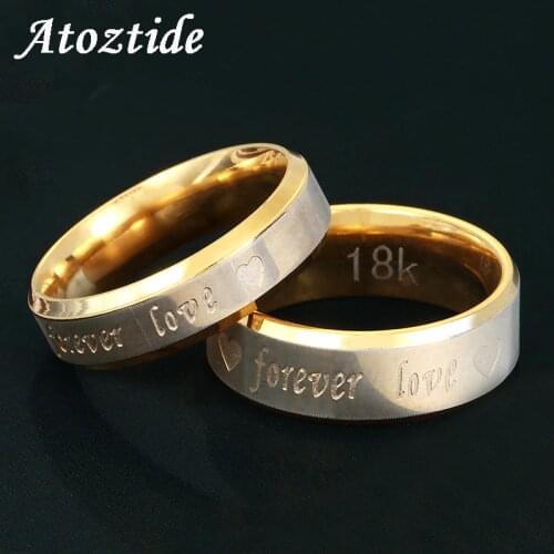 Atoztide Romantic Forever Love Promise Rings For Couples Brand Stainless Steel Gold Lovers Wedding Band Engagement Jewelry