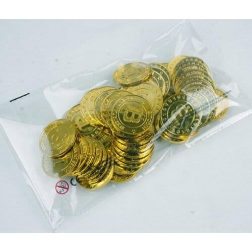 Wholesale 500pcs plastic Bitcoin BTC coin GOLD pirate treasure coins props toys for Halloween party cosplay kids favors prizes
