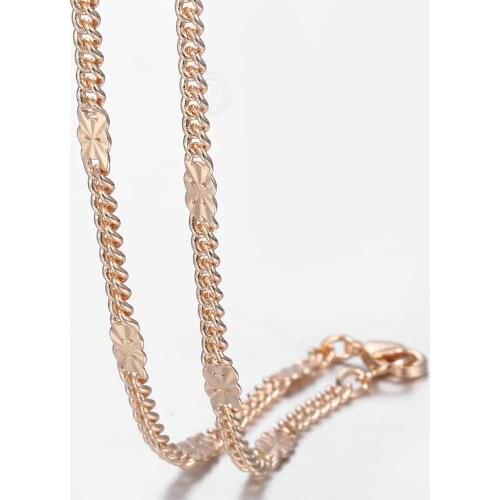 Necklace for Women Girls 3mm 585 Rose Gold Filled Curb Cuban Chain Necklace Fashion Wedding Party Jewelry 50cm 60cm CN12A