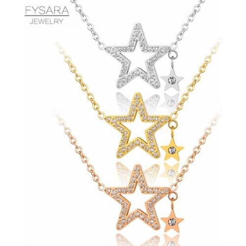 FYSARA Stainless Steel Cubic Zirconia Micro Paved Crystals Star Pendant Necklace Short Clavicle Necklace for Women Party Cute