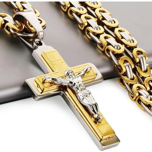 Stainless Steel Cross Pedant Necklace Crucifixion Catholic Thick Durable Necklaces Unique Neckless Men Jewelry Gift