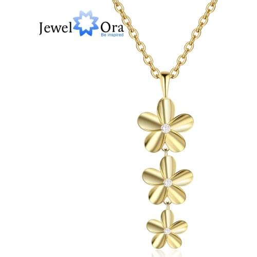 Fashion Triple Flower Necklace with Zirconia Gold Color Jewelry Mother Necklace Gifts for Women (JewelOra NE102565)