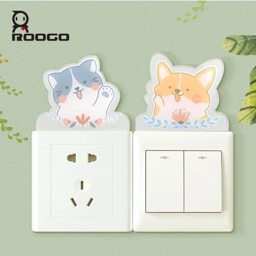 Roogo Switch Sticker Polyresin Lovely Flower And Pets 3M Adhesive Sticker Home And Office Decoration Accessories