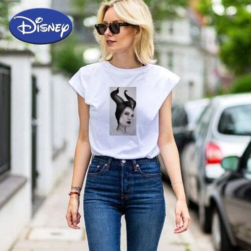 Disney Fashion Simplicity Style Maleficent T-shirt 2021 New Design Women Tops Loose Cozy Summer Tee shirt Plus Size Versatile