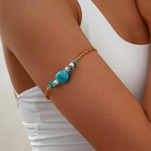 Ingemark Boho Imitation Pearls Charm Arm Bracelet Stone Bead Harajuku Arm Cuff Acrylic Bangle Bracelets for Women Female Jewelry