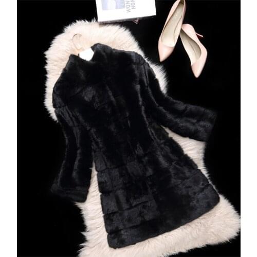 Real Genuine/natural full pelt Rabbit Fur Coat winter Women Long fashion whole skin fur jacket sheared fur coat plus size