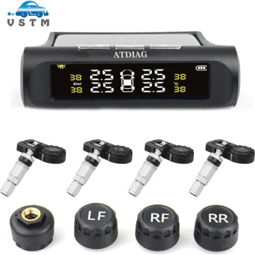 Solar Charging Car TPMS Tire Pressure Monitoring System HD Digital LCD Display Auto Alarm tool Wireless 4 Sensors Free shipping