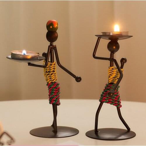 Nordic Metal Candlestick Abstract Character Sculpture Candle Holder Decor Handmade Figurines Home Decoration Art Gift