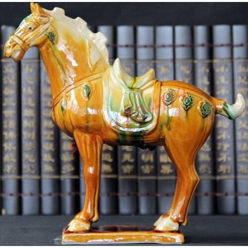 Pure handmade, Ceramics Tang tri-coloured gallant horse ornaments, exquisite handicraft decorations
