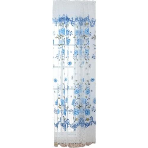 Curtain Drapes Light Filtering Flower Pattern Polyester Window Decor Drape Panel for Bedroom