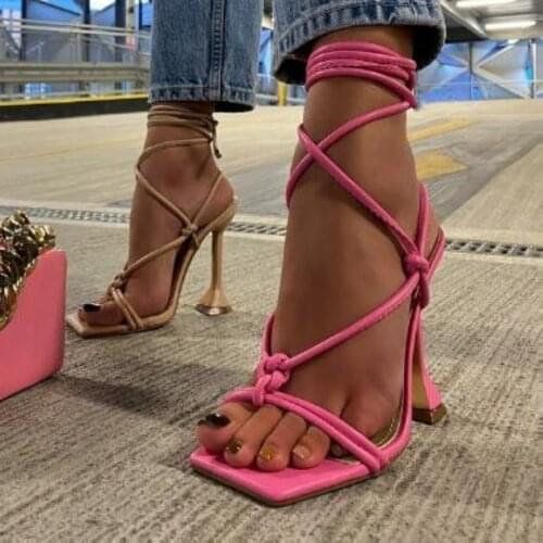 11.5CM High Heels Sandal Shoes for Women Ankle Strap High Heel Shoe Summer Sandals Woman Wedding Lace-up Pumps Slippers