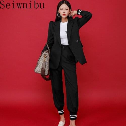2 Pieces Set Women Suit Female New Formal Suits 2019 Spring Autumn Long Sleeve Small Suit Blazer Jacket Trousers Casual Set