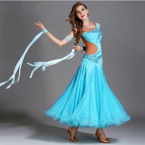 Women modern dance dress high-grade ballroom dance performance uniforms social dance suit waltz diamond full-skirted dress MY794