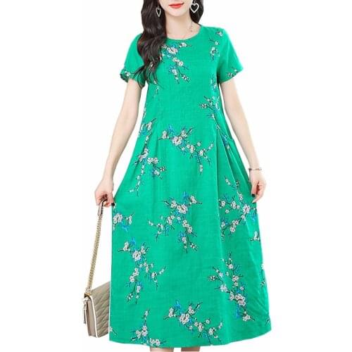 2020 New Fashion Floral Printed Summer Dress Vestidos Vintage Elegant Short Sleeve Slim O Neck Party Women A-line Pockets